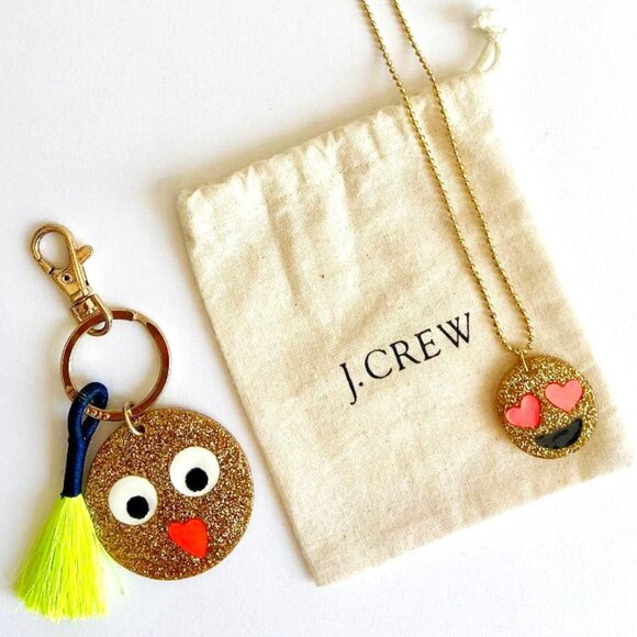 🆕 J. Crew Crewcuts Glitter Lucite Emoji Pendant Heart Eyes Necklace & Keychain - Picture 1 of 7
